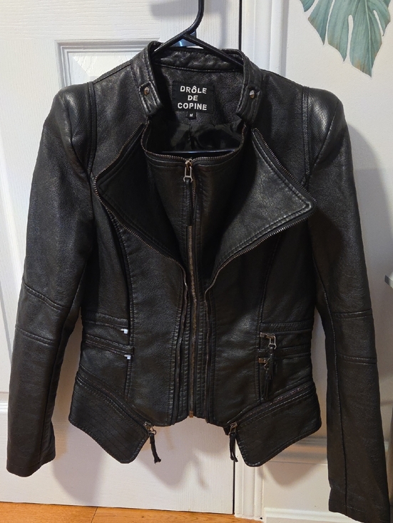 drole de copine Jackets & Blazers - Women's Black Leather Moto Jacket